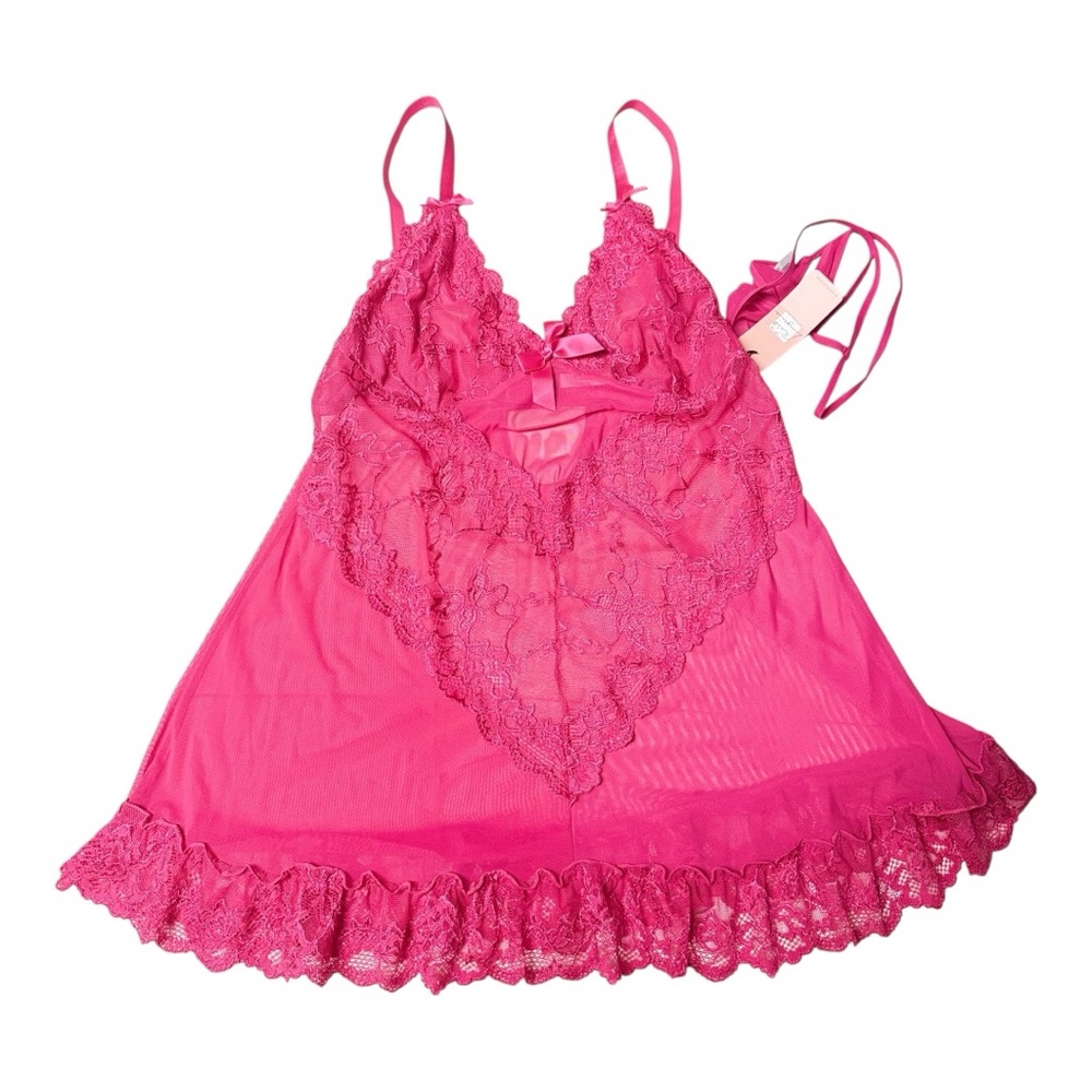 Oh La La Cheri Lace and Bow Fashion Babydoll & G-String in 3x/4x